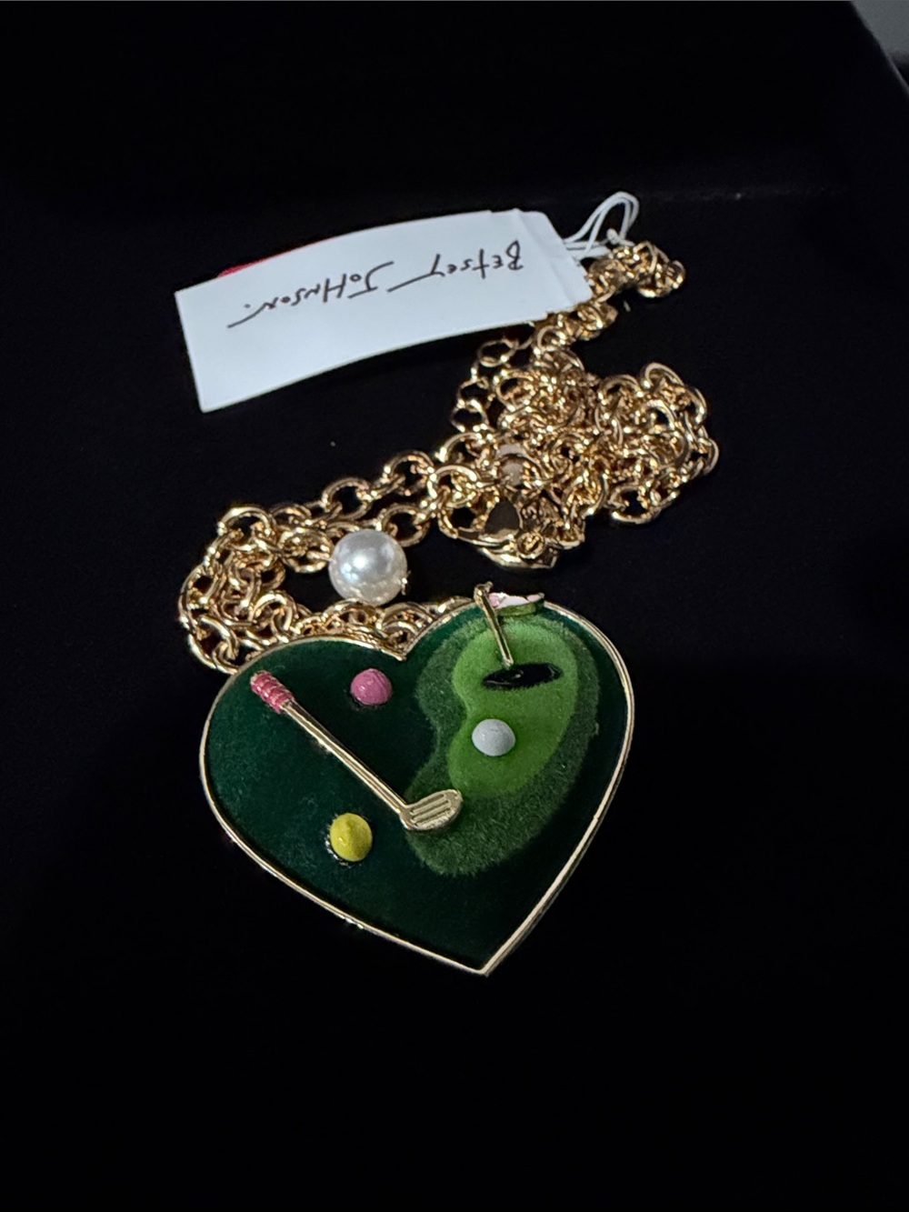 Betsey Johnson Golf Heart Pendant Necklace Green Gold NWT